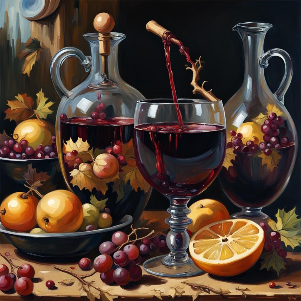 Surreal Mulled Wine Still Life, Oil on Canvas