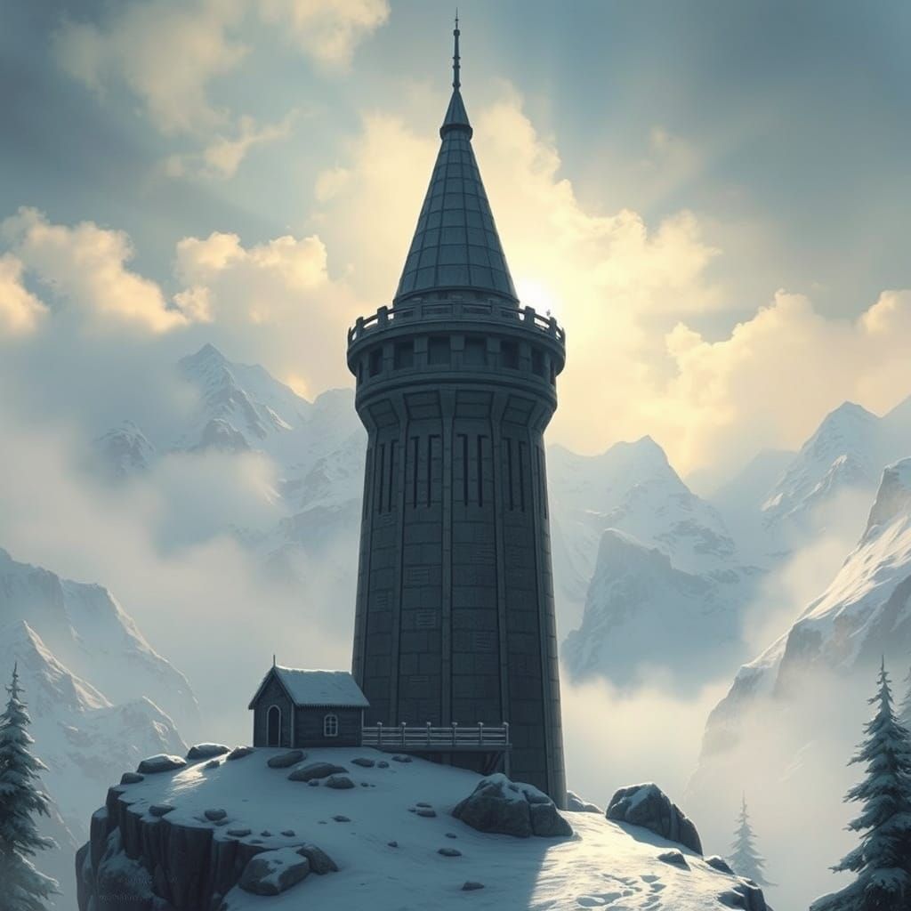 Surreal Watchtower Stands Guard Over Snowy Mountain Pass in ...