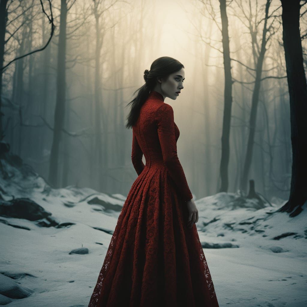 Dramatic Red Lace Portrait in Cinematic Style