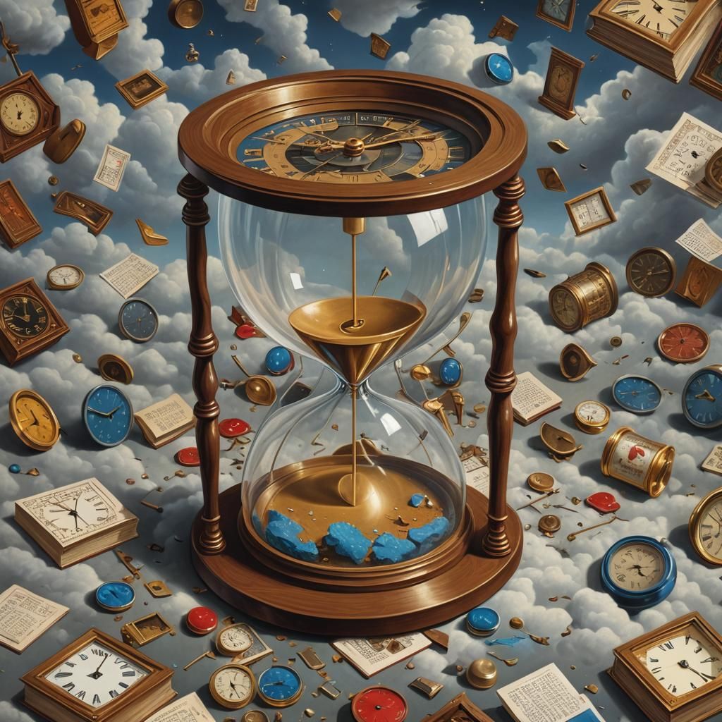 Hourglass and Broken Clocks in Sci-Fi Style