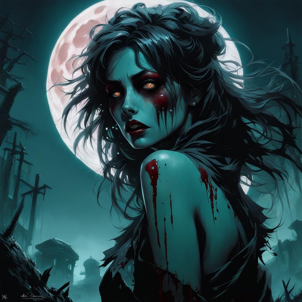 Glamour Zombie Pin-Up in Bioluminescent Graveyard