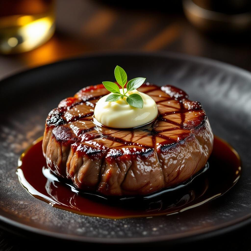 Wagyu Beef Medallion with Truffle Aioli, Hyper-Realistic Clo...