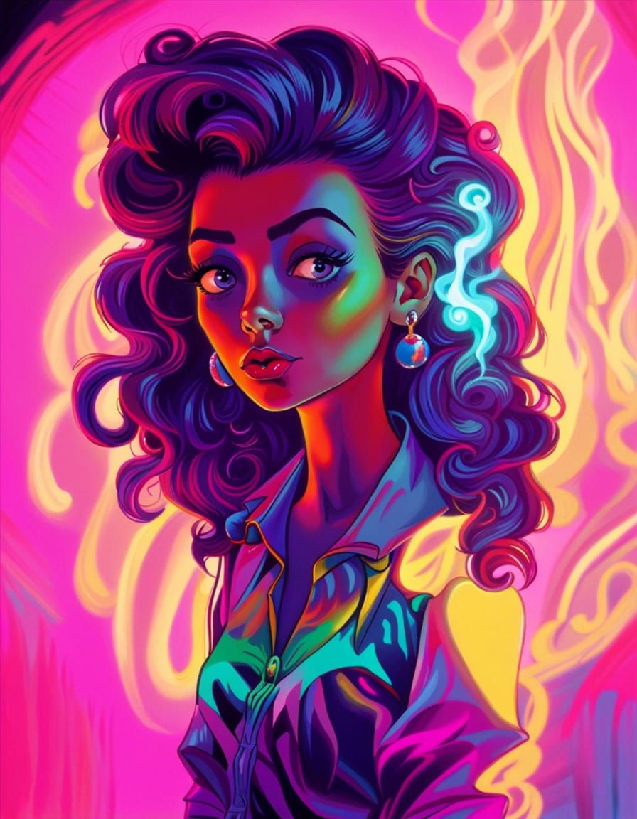 80s Girl in Tim Burton Style Digital Art
