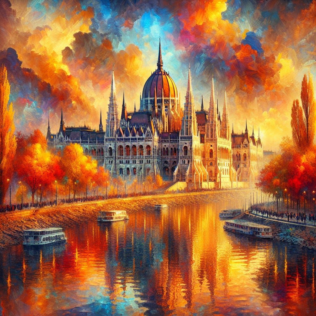 Ethereal Punkira Kő in Vibrant Autumn Budapest Parliament