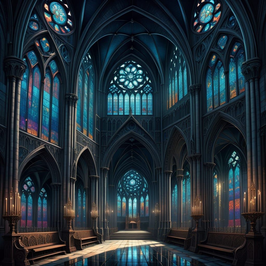 Gothic Cathedral Illustration in Gustave Doré Style