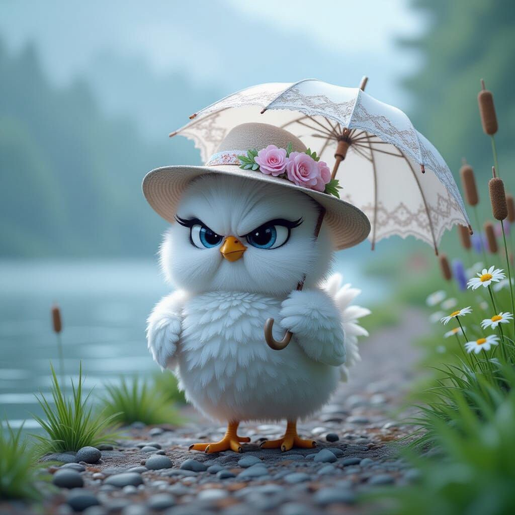Angry Chicken with Flowers in Pixar Cartoon Style