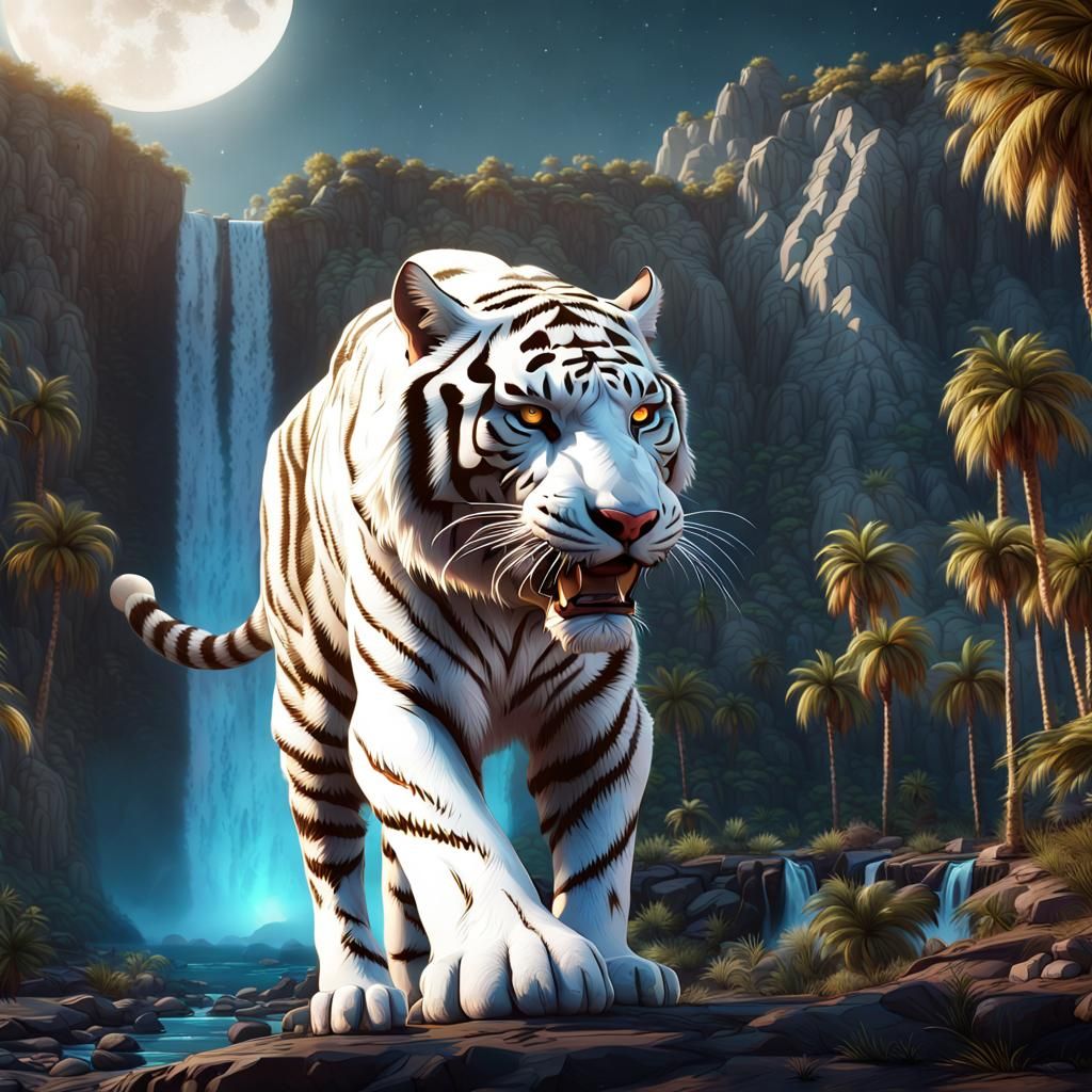 Glowing Tiger in Alien Landscape: Fantasy Concept Art