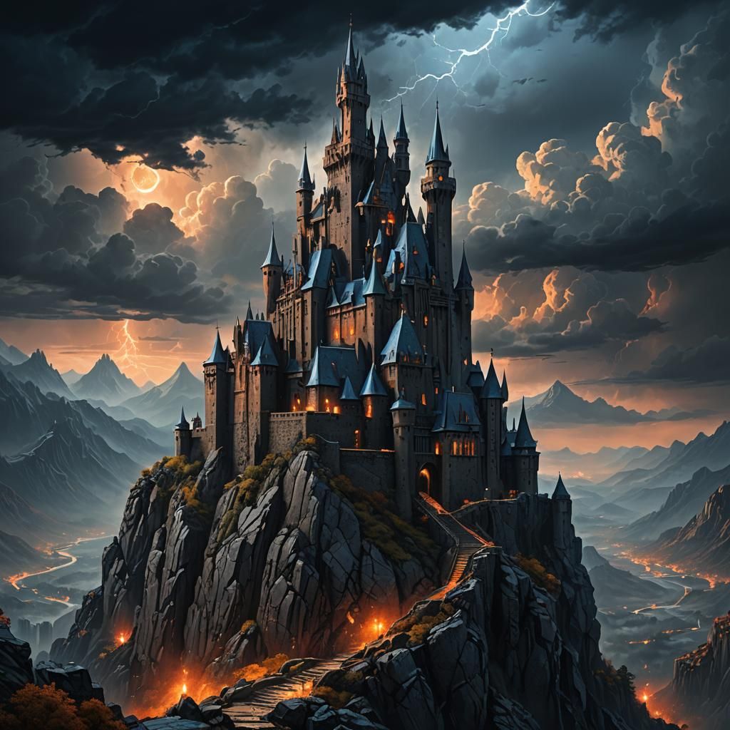 Dark Fantasy Castle on Craggy Mountain