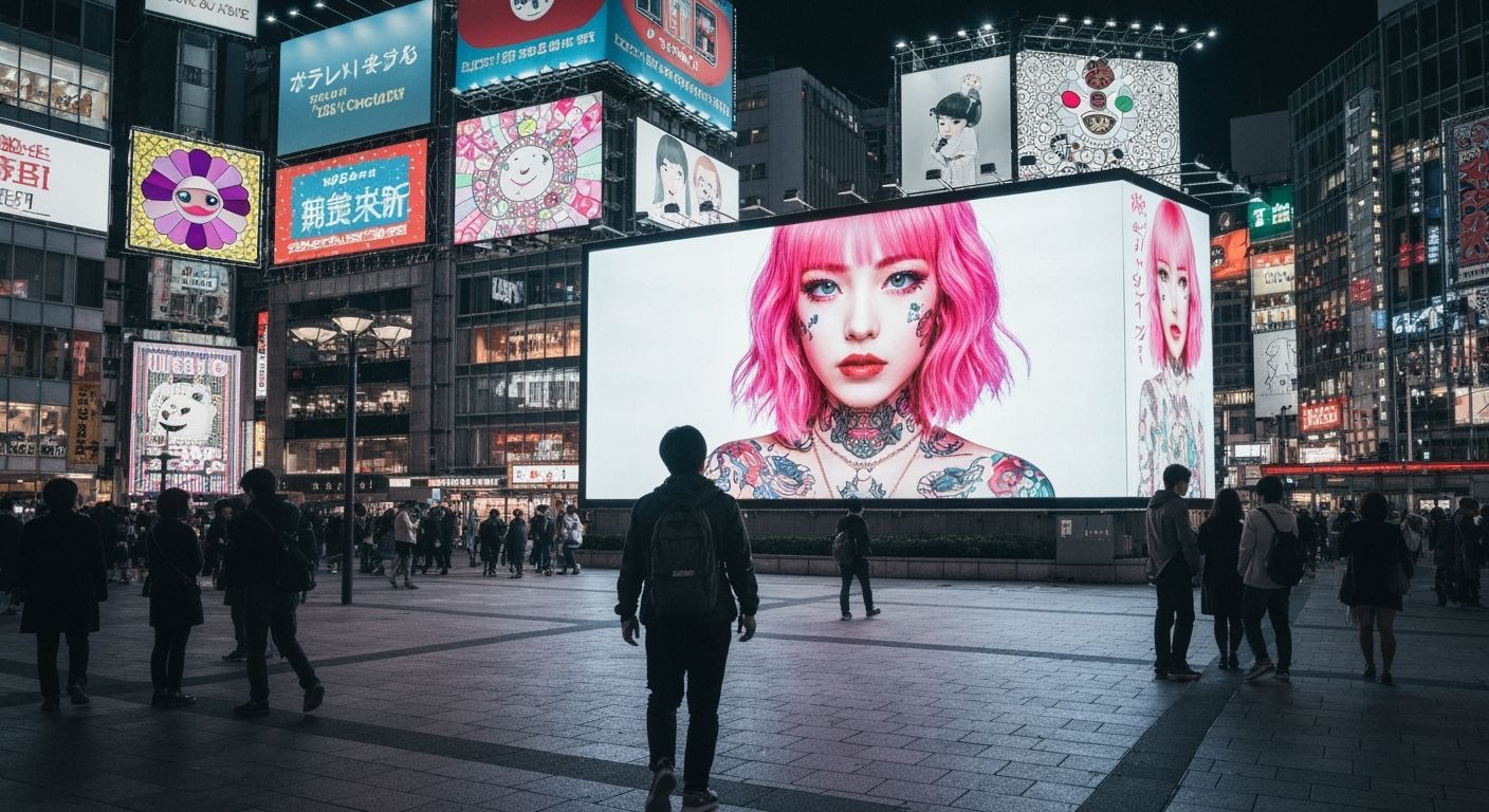 Tokyo Billboard: Pink Hair in Takashi Murakami Style