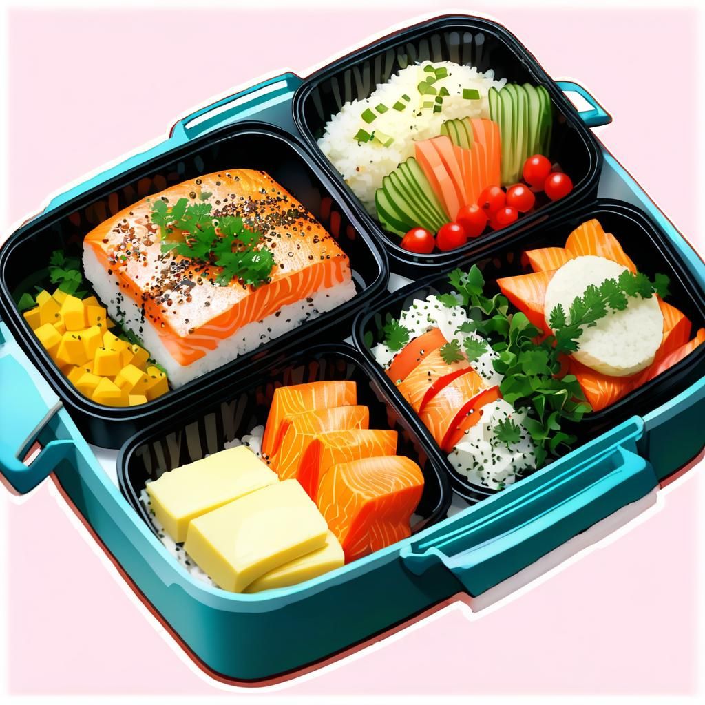 Ponzu Butter Salmon Bento Box with Girly Aesthetic