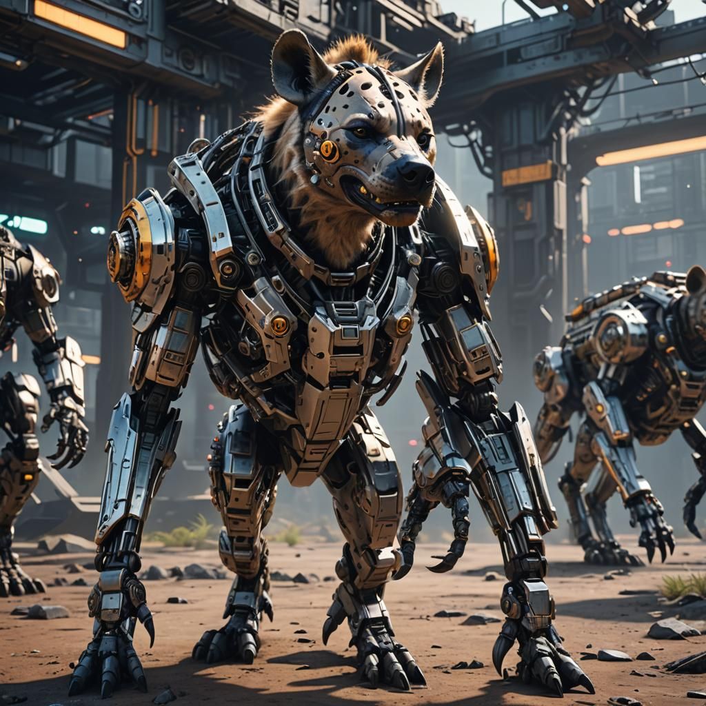 Cybernetic Hyena with Intricate Mech Details