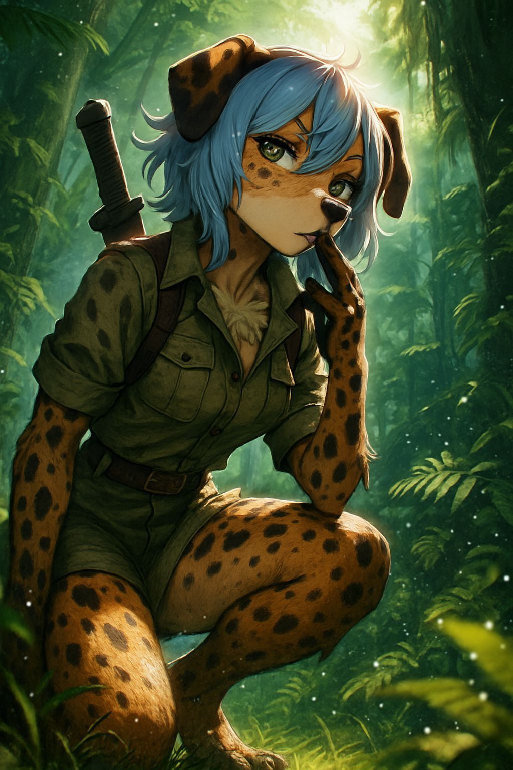 Anthropomorphic Beagle Tracker in Jungle, Anime Style