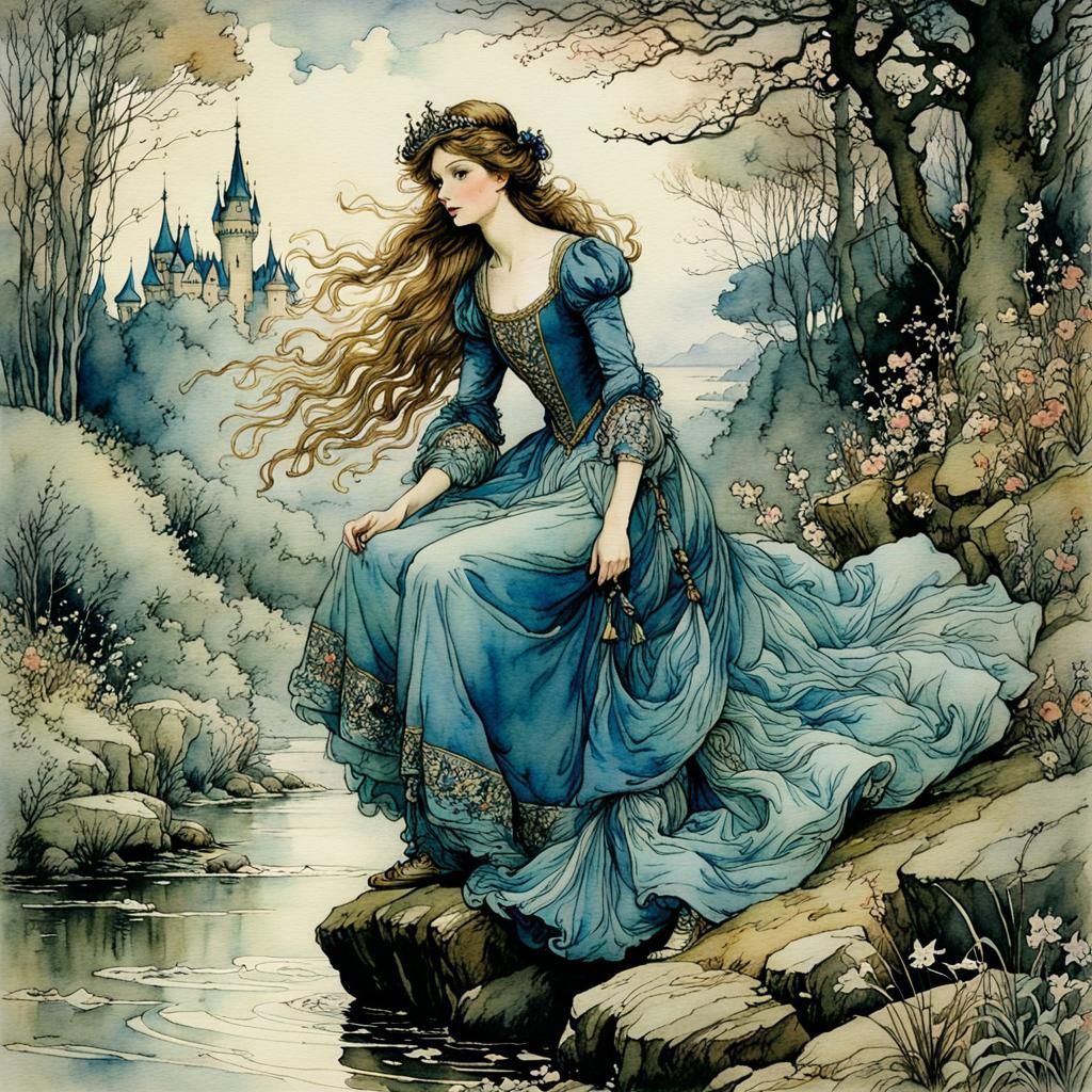 Watercolor Princess in Arthur Rackham Style