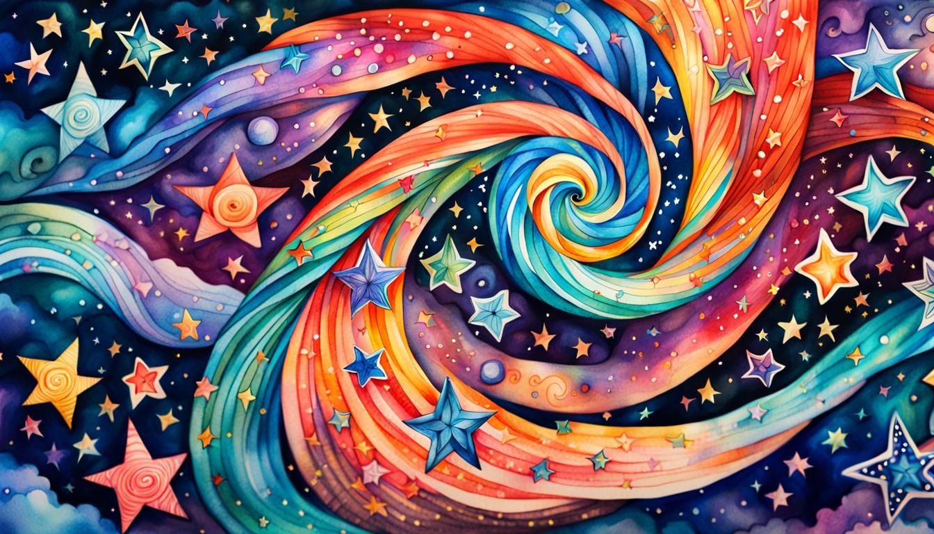 Maximalist Zentangle Stars in Watercolor Galaxy