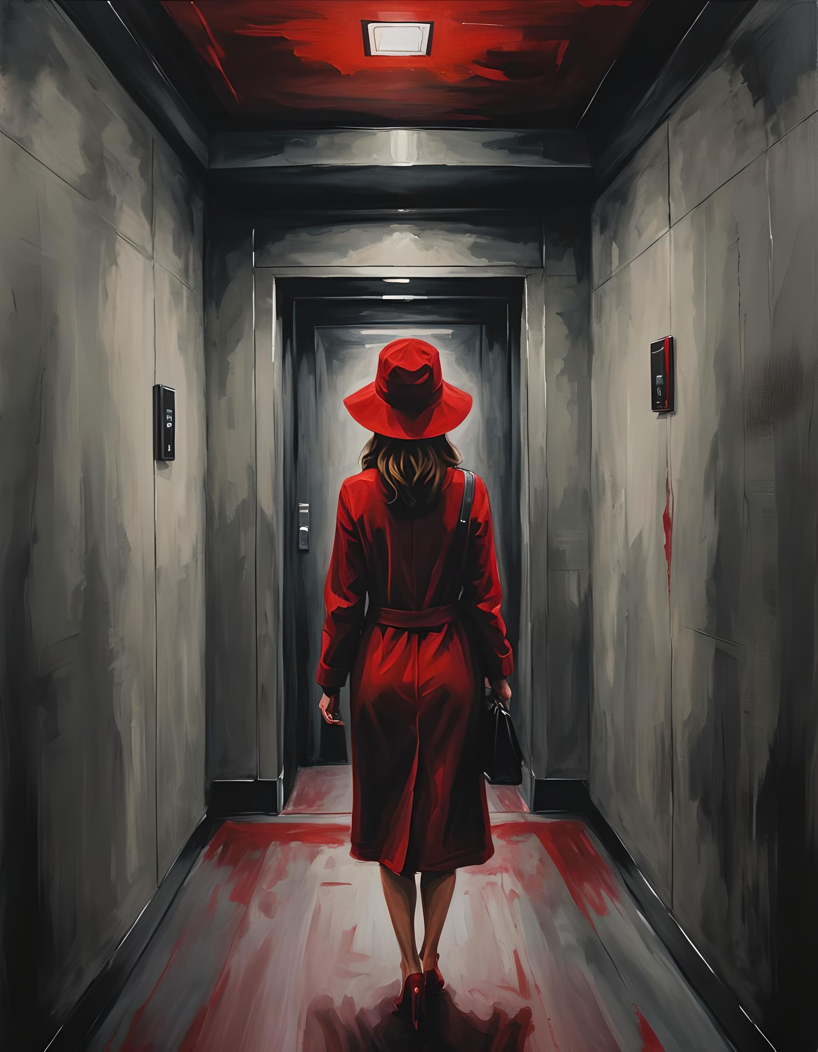 Scary Woman in Red Hat: Acrylic Painting