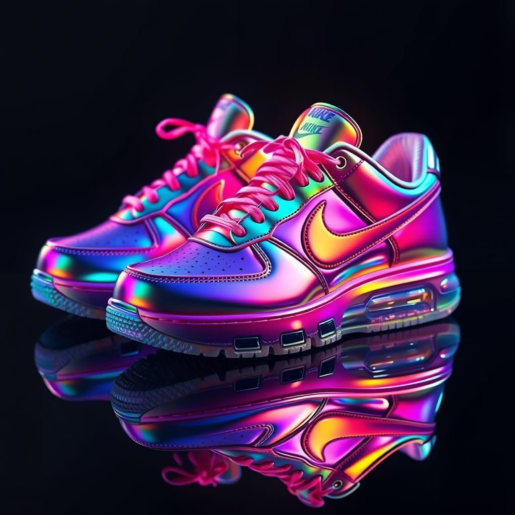 Hyper Realistic Nike Sneakers in Iridescent Finish