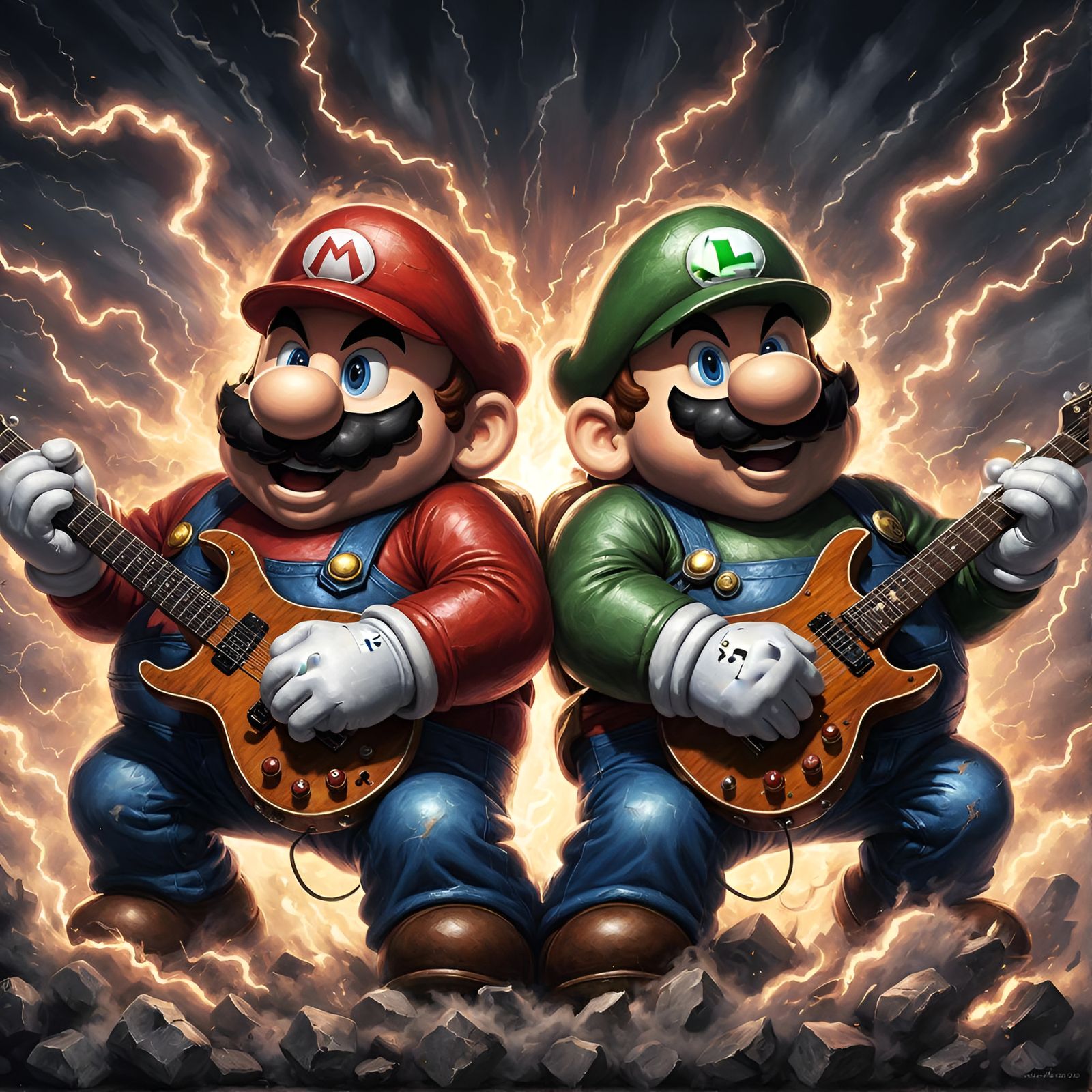 Mario Bros Guitar Solo Oil Painting
