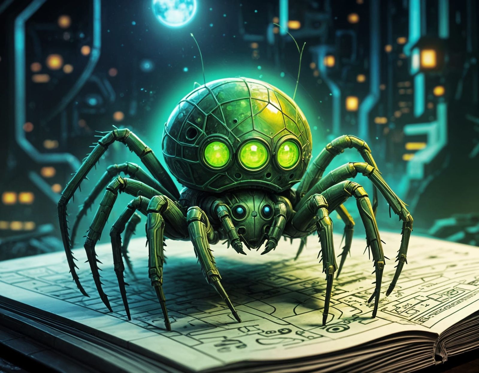 Glowing Chibi Spider in Sci-Fi Concept Art Style