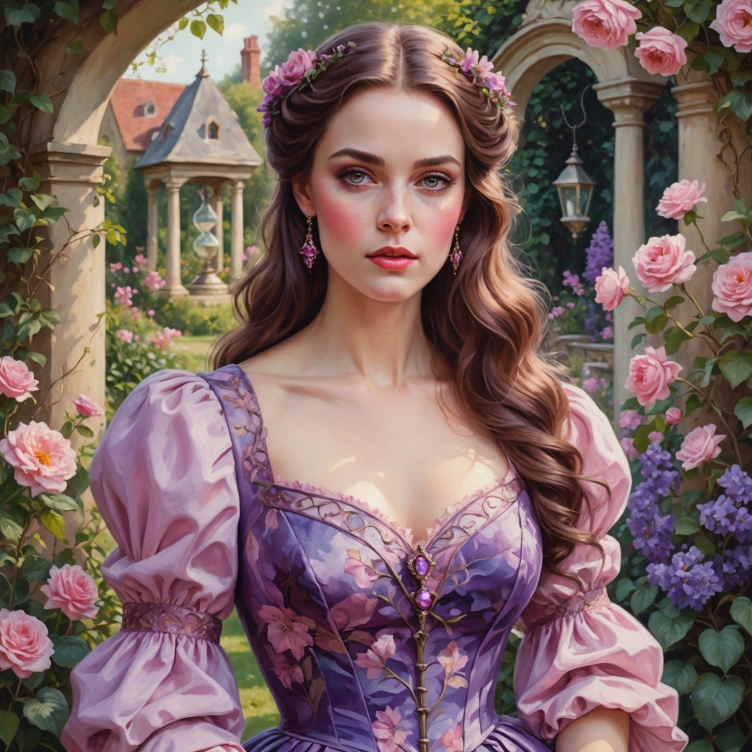 Painted Portrait of a Woman in a Garden