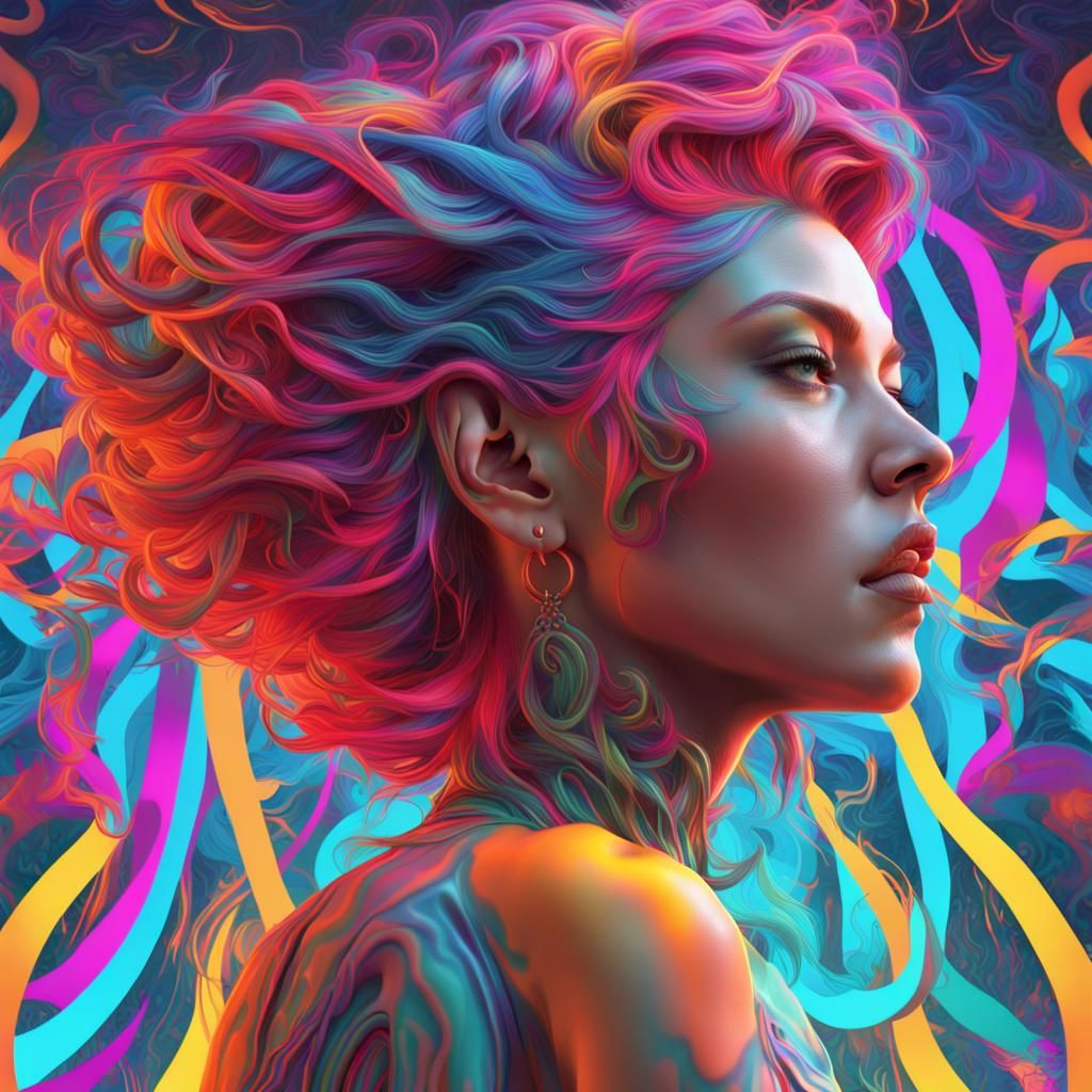 A woman with colorful hair