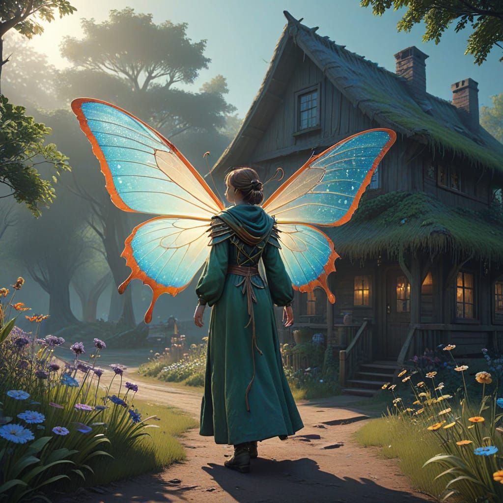 Whimsical Fantasy Villager Takes Flight in Dreamy, Ethereal ...