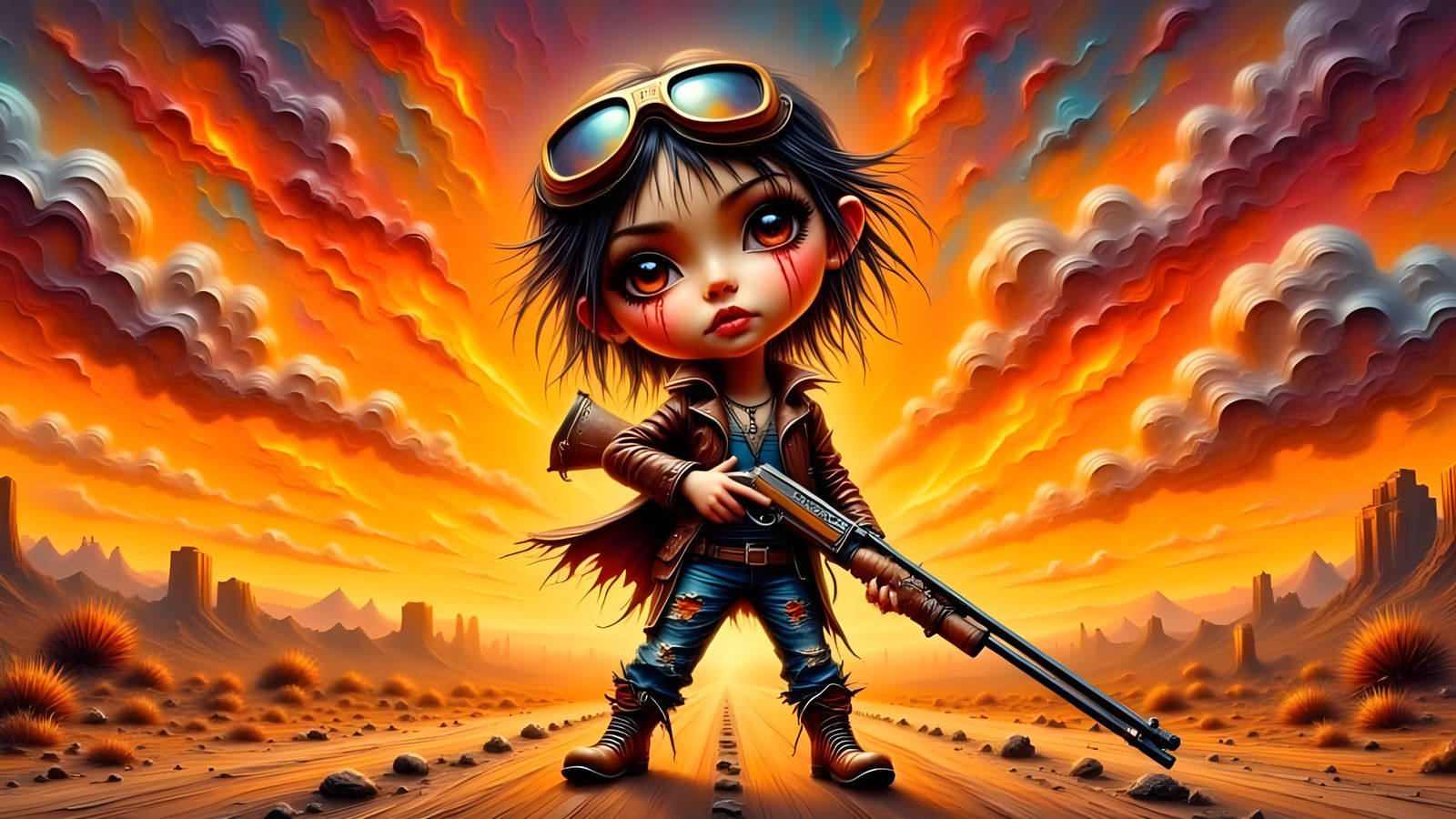 Impasto-Painted Wasteland Warrior in Mad Max-Inspired Whimsy