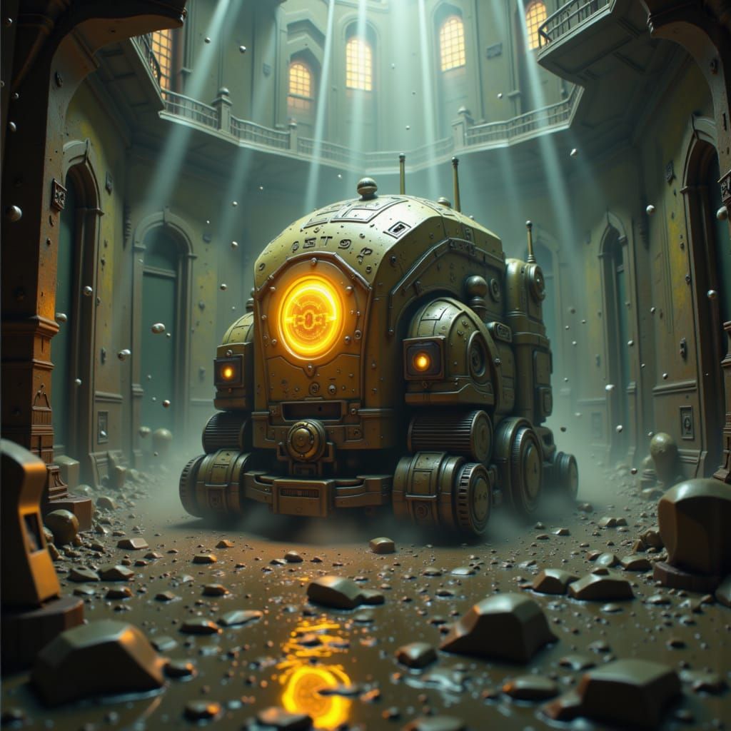 Magical Vacuum Robot in Dark Fantasy Style