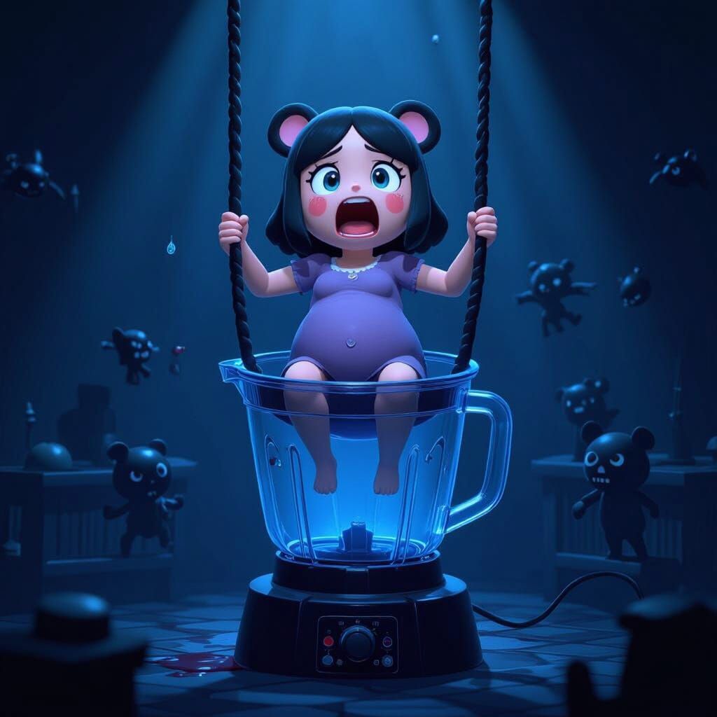 Pregnant Isabelle Horror Scene Above Giant Blender