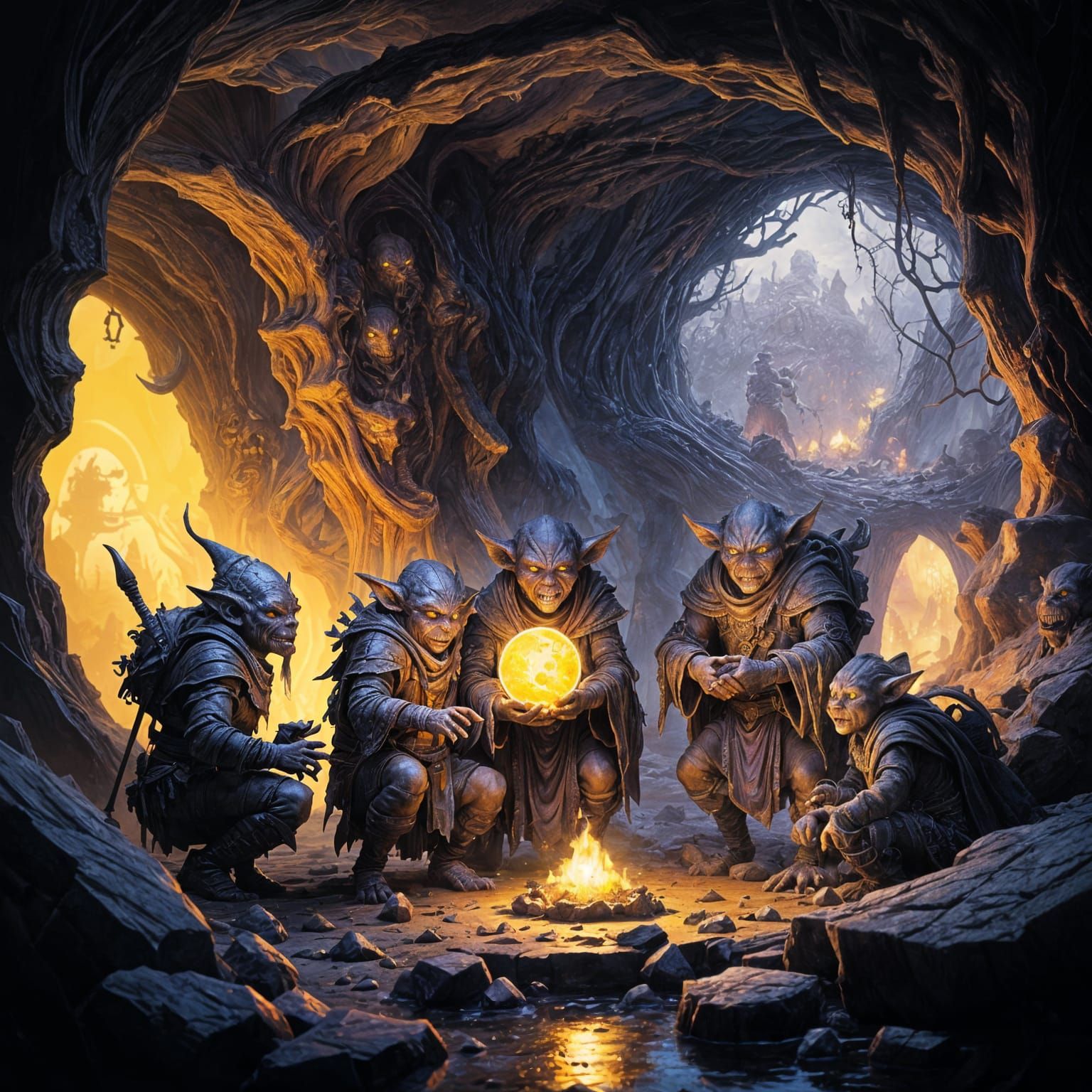 Hobgoblins Gazing at Orb: Dark Fantasy Concept Art