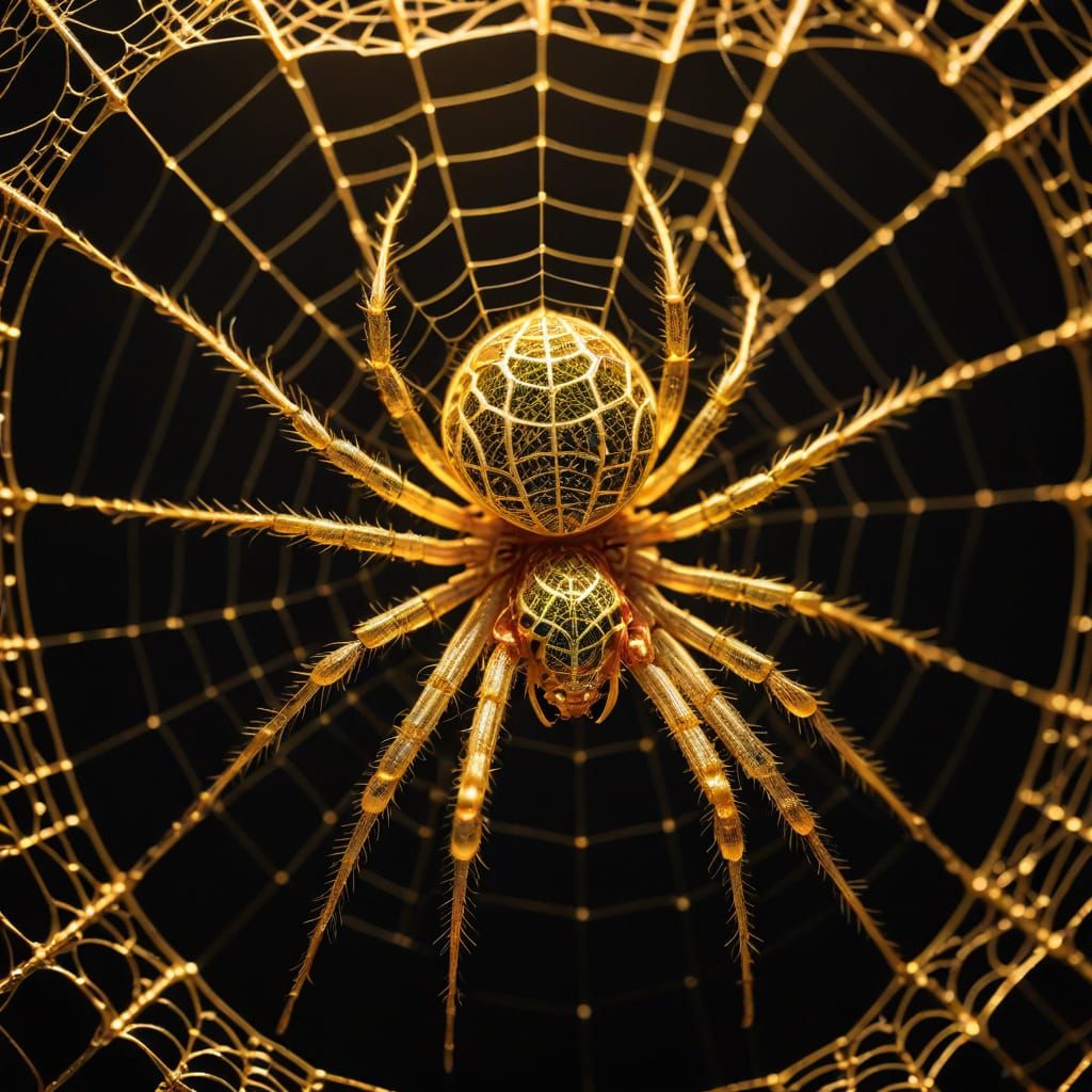 Golden Spider in Symmetric Web: Surreal Macro Photography
