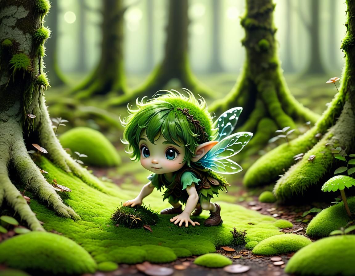 Forest Sprite Sweeping Mossy Floor