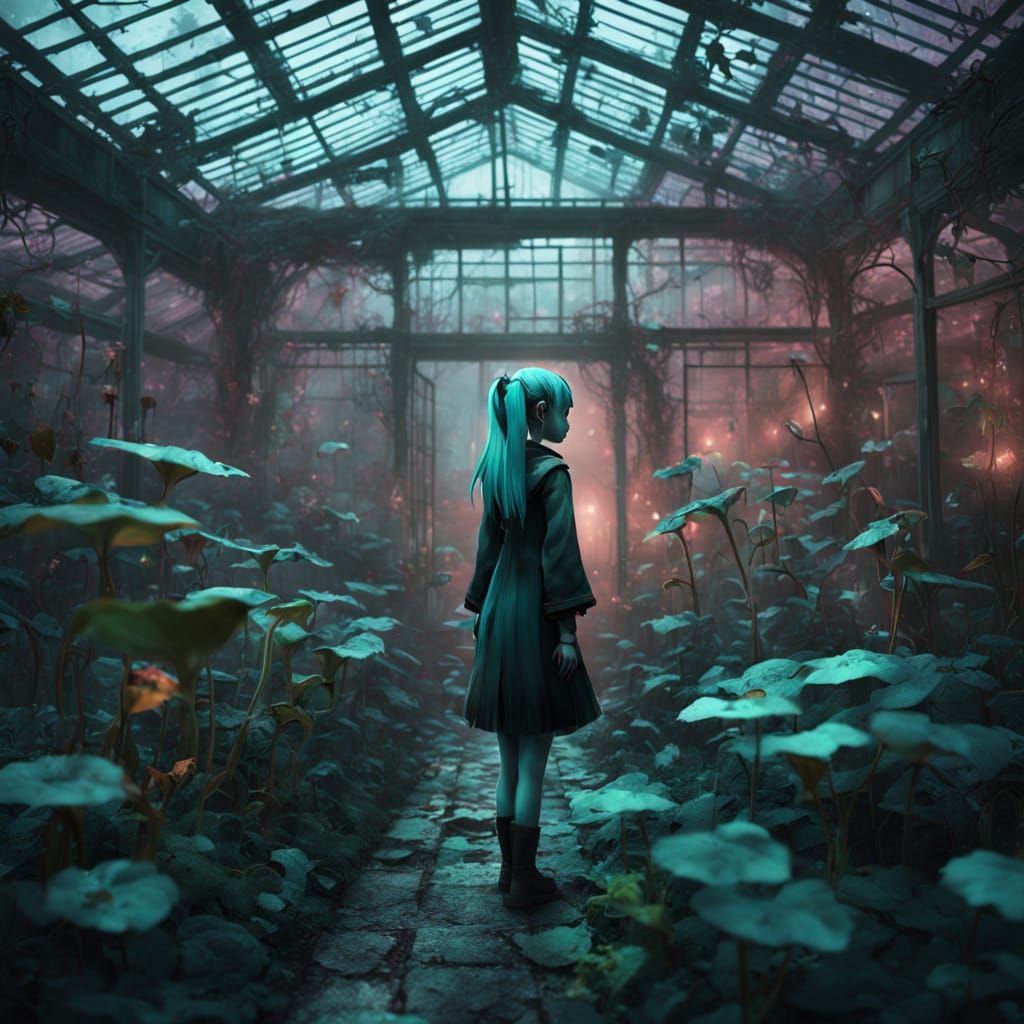 Hatsune Miku in a Forgotten Greenhouse: Surrealism