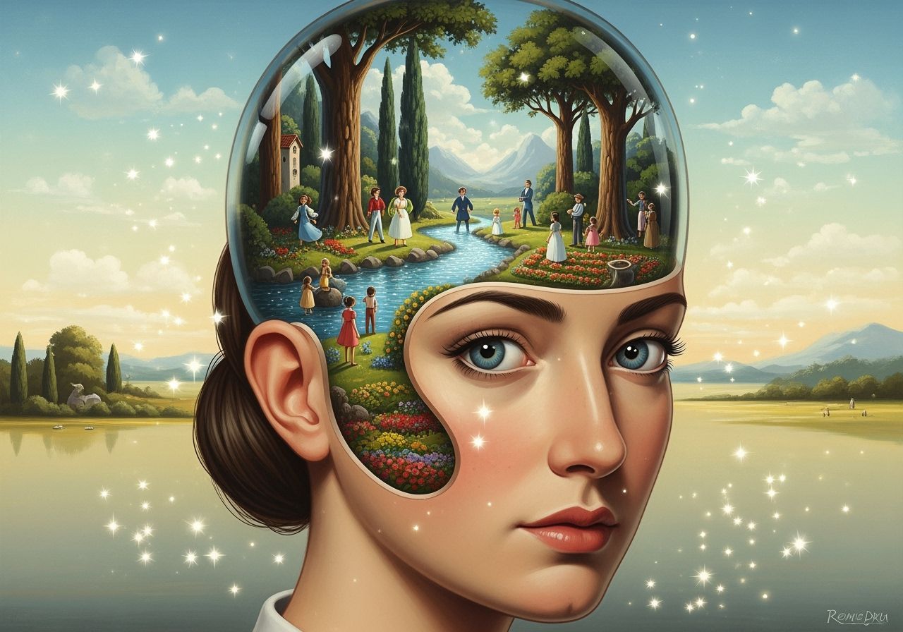 Surreal Woman with Landscape Head, Dreamlike Portrait