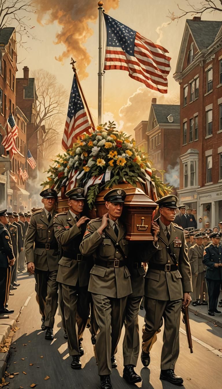 Soldiers' Funeral Procession in Classic Illustration Style