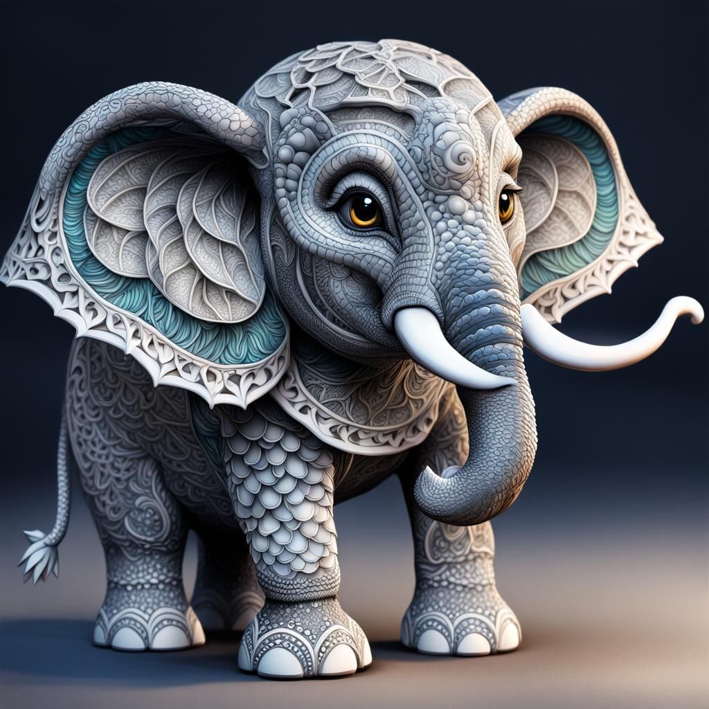 Intricate Dragon-Scaled Elephant in Zentangle Design