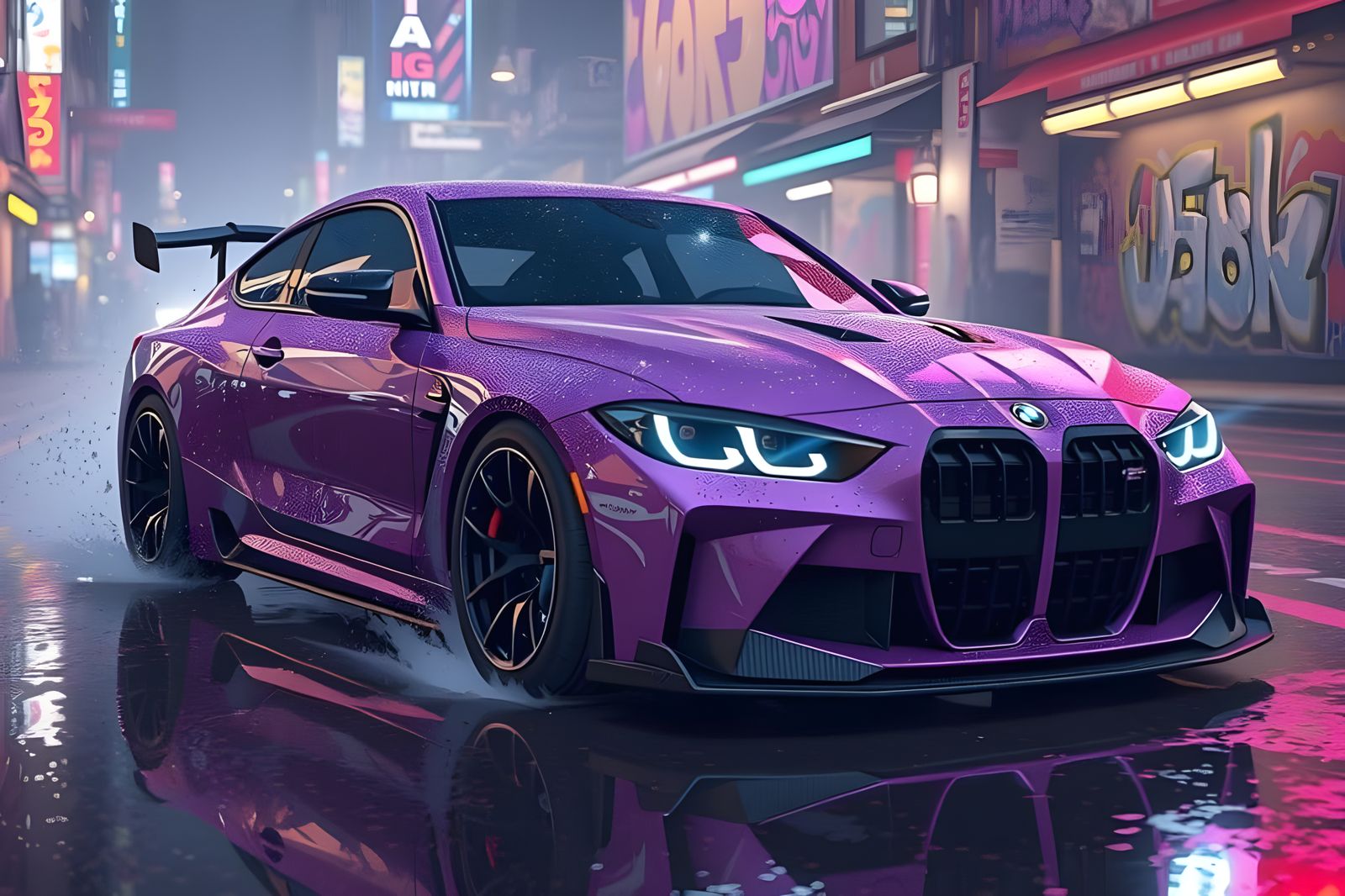 Graffiti-Adorned Metallic Purple BMW