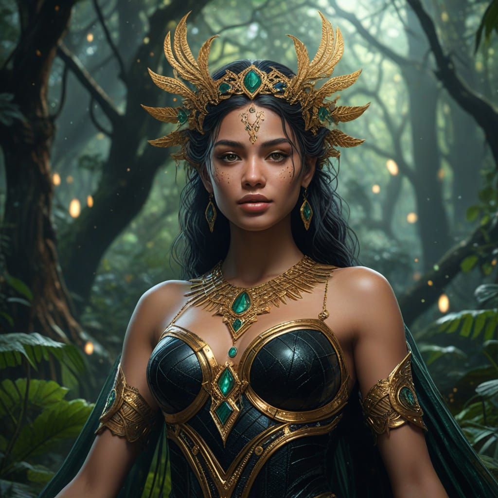 Goddess Nemesis in Magical Rainforest, Fantasy Art