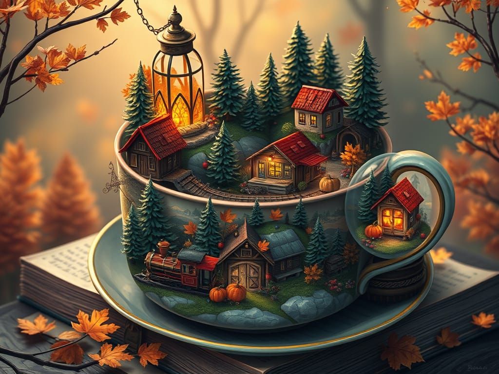Tiny Autumn Worlds in Teacups and Lanterns