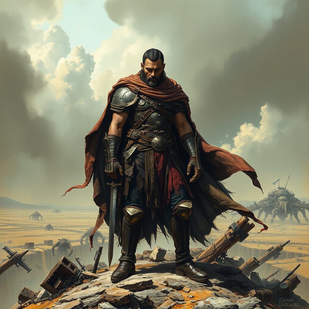 Melancholic Warrior on Barren Battlefield