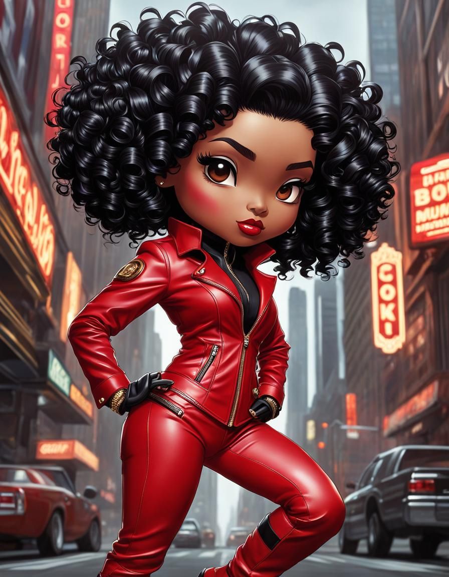 Chibi Girl in Red Leather Suit Comic Art