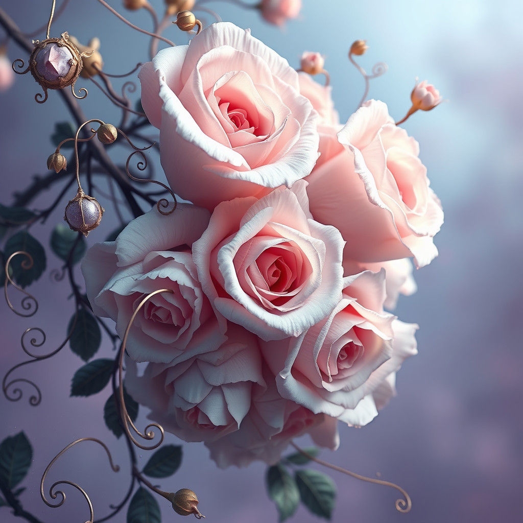 Pink and White Roses in Dreamlike Digital Art