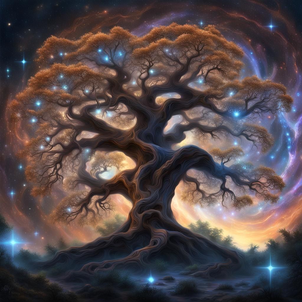 Nebula Tree with Starry Trails