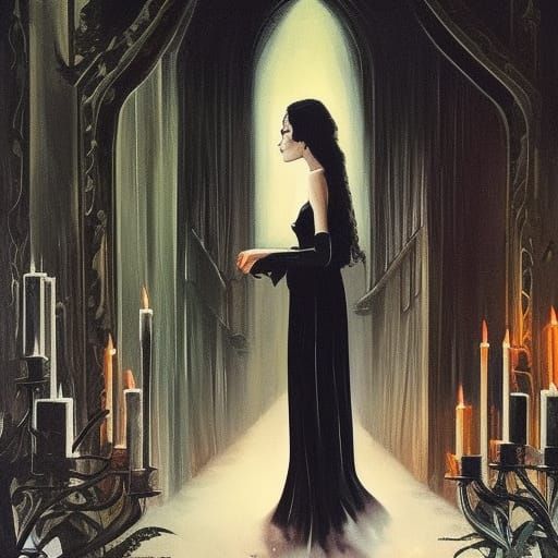 Woman Escaping Old House in Gothic Style