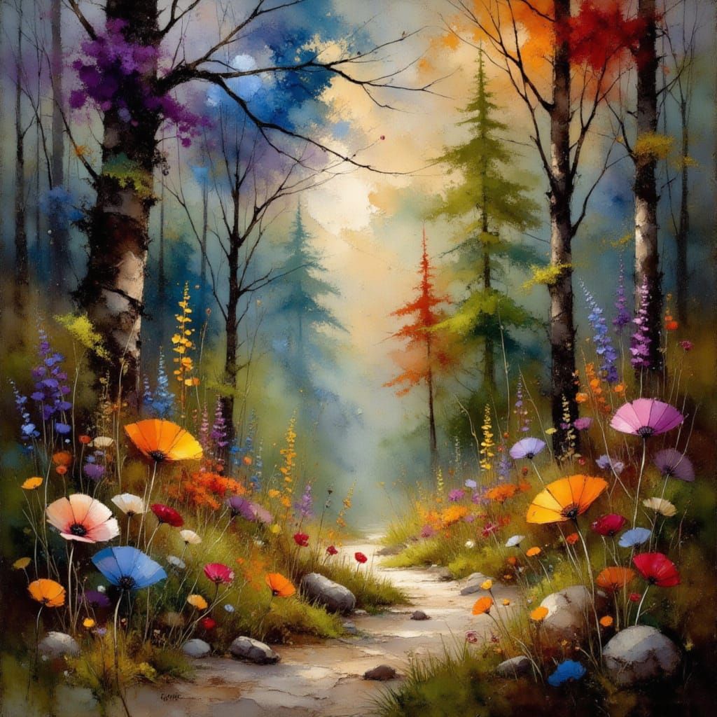 Fantasy Forest Grunge in Impressionistic Style