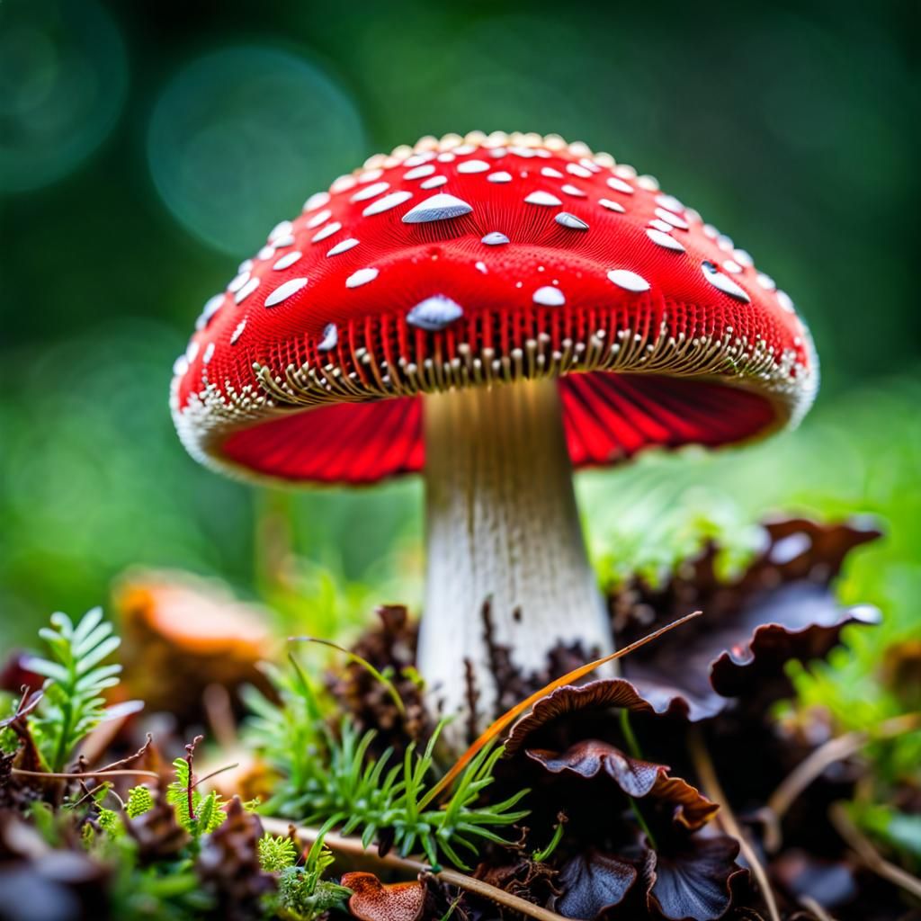 Red Cage Mushroom in Isolated Color and HDR
