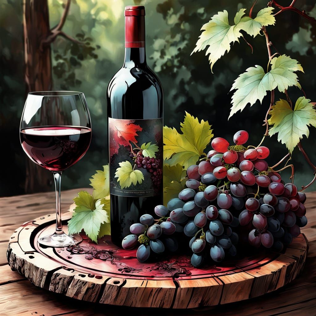 Ink Masterpiece: Red Wine Grapes on Vine