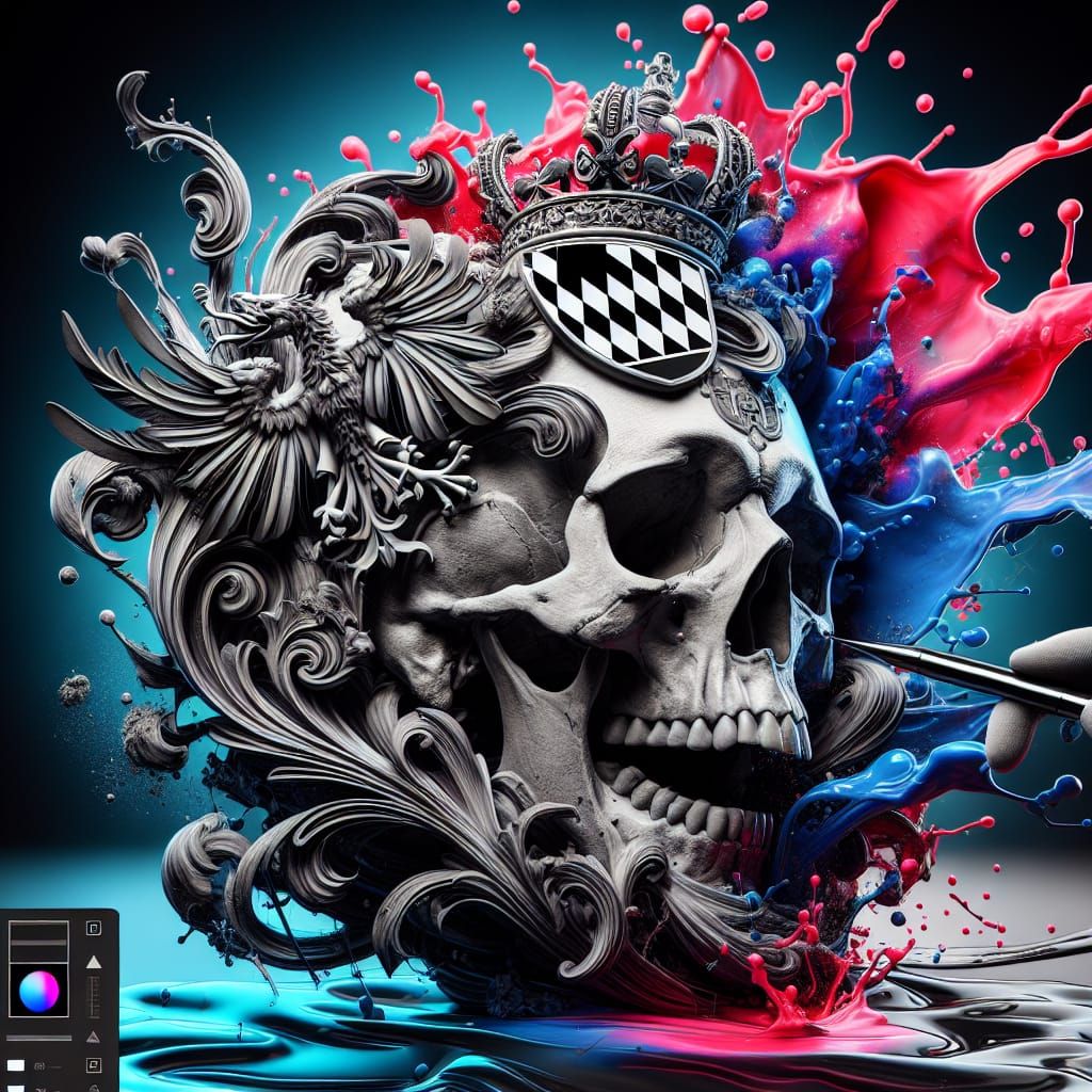 Skull with Bavarian Coat of Arms in Black and White