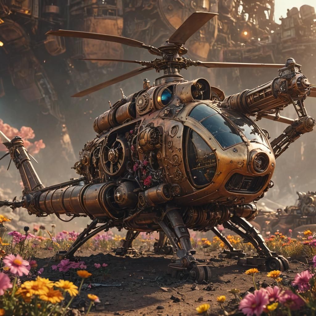 Steampunk Helicopter Lands on Alien Planet