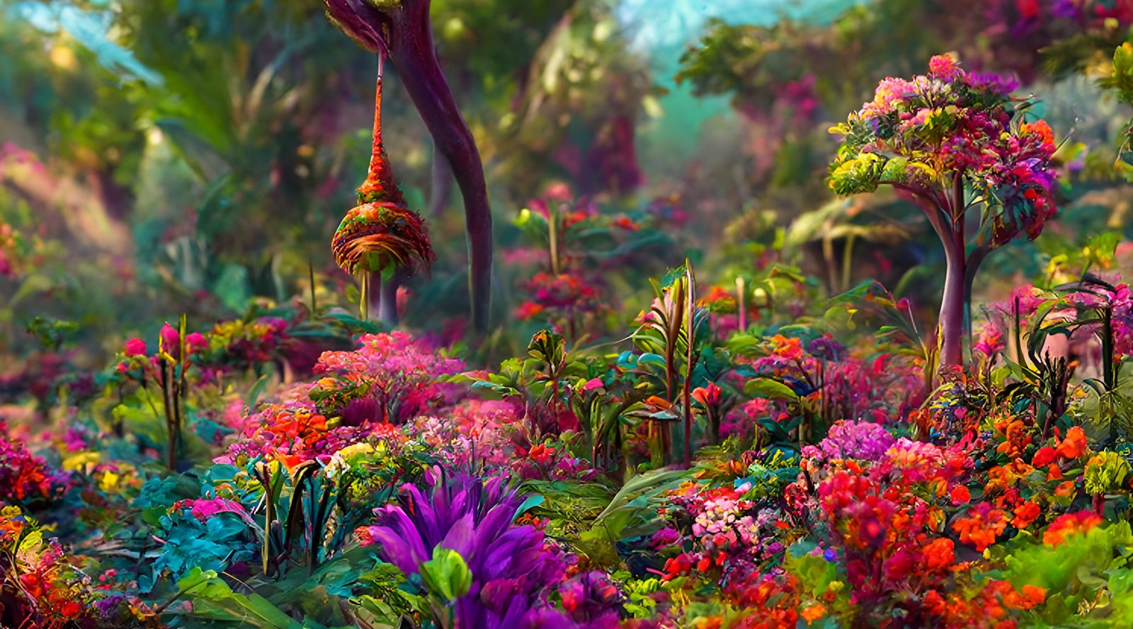 Vibrant Megaflora Jungle Illustration in Fantasy Style