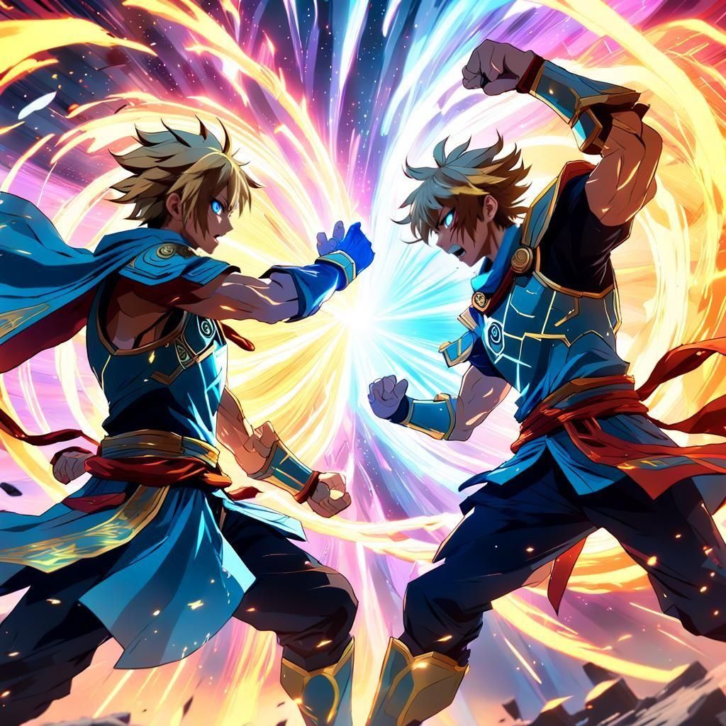 Epic Anime Fight Scene in 3D Digital Art